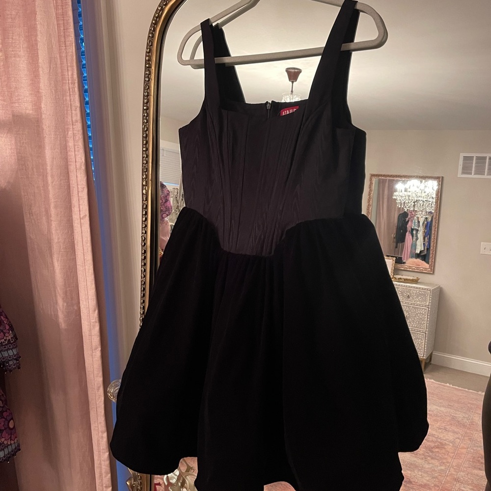 Staud Black Velvet Landscape Mini Dress NWT